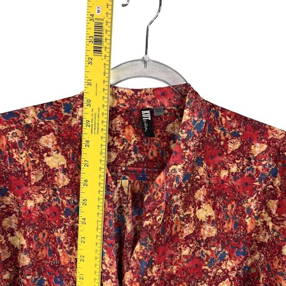 Kut From The Kloth Womens L Chiffon Sheer Floral Blouse Long Tab Sleeve Artsy - Picture 12 of 16